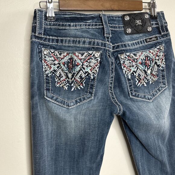 Miss Me Jeans Mid Rise Boot Embellished Pockets Southwest Distressed 27/34 - Picture 3 of 13